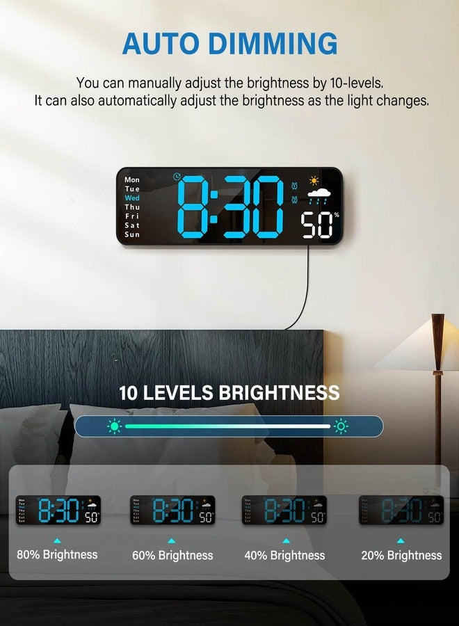 Zelaclock Digital Wall Clock, Digital Clock Large Display with Remote Control, Corded LED Alarm Clocks with Date, Week, Temp, Humidity, Auto DST, Countdown, for Living Room Bedroom Classroom Office (Blue) - Image 3